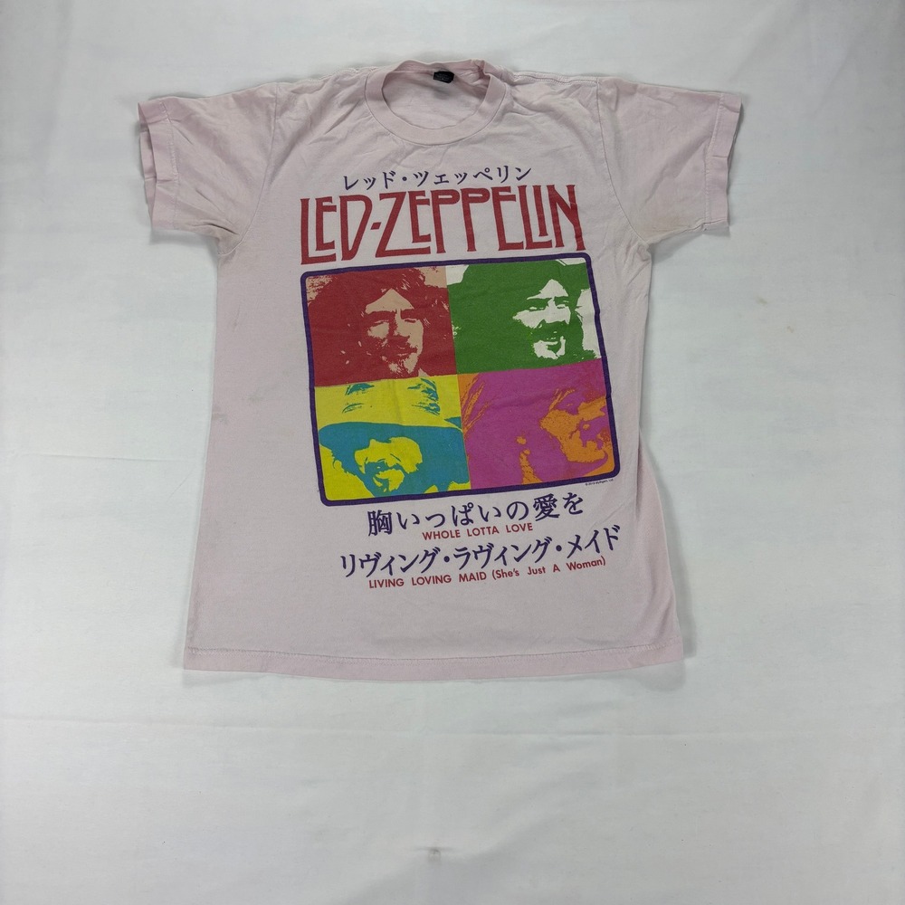 Led‎ Zeppelin Japanese Text Graphic Band Tee Shirt Small Light Pink Tultex
